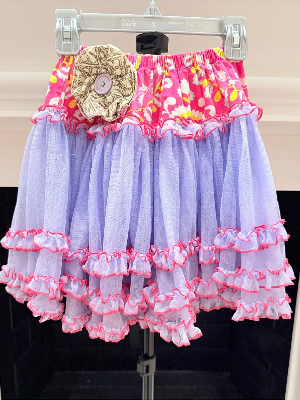 Mustard Pie Lilac and Hot Pink Ruffle Tutu Skirt with Floral Waistband- Girls 7